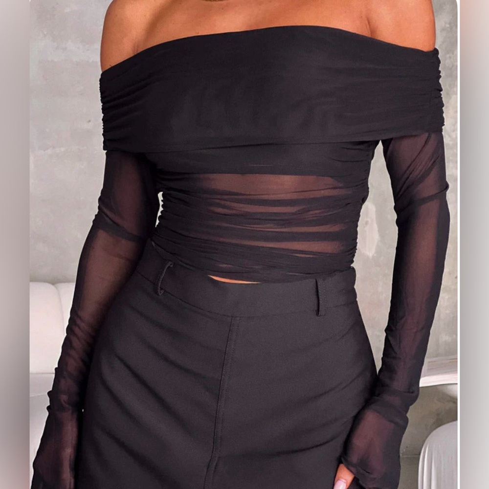 Mesh off the shoulder black top